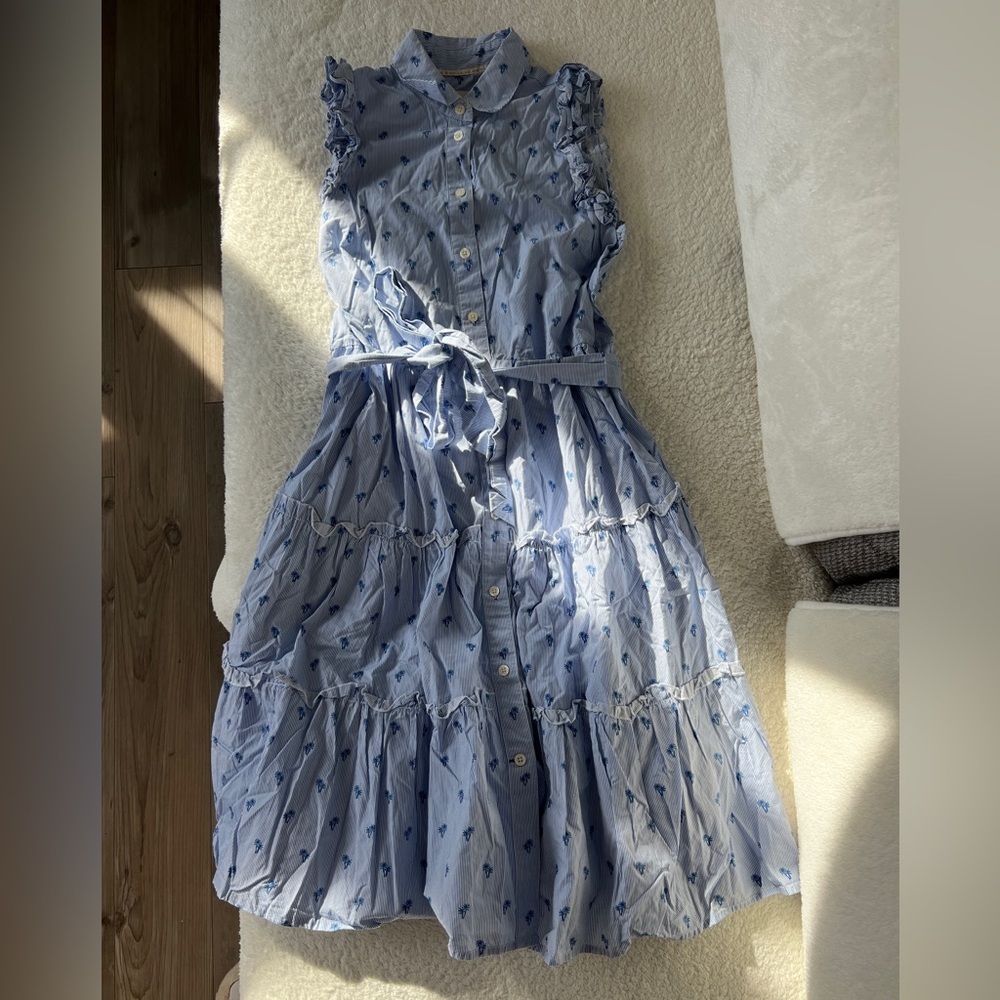 Kate Spade New York Blue Palm Print Sleeveless Shirt Dress - Size S - Picture 5 of 8